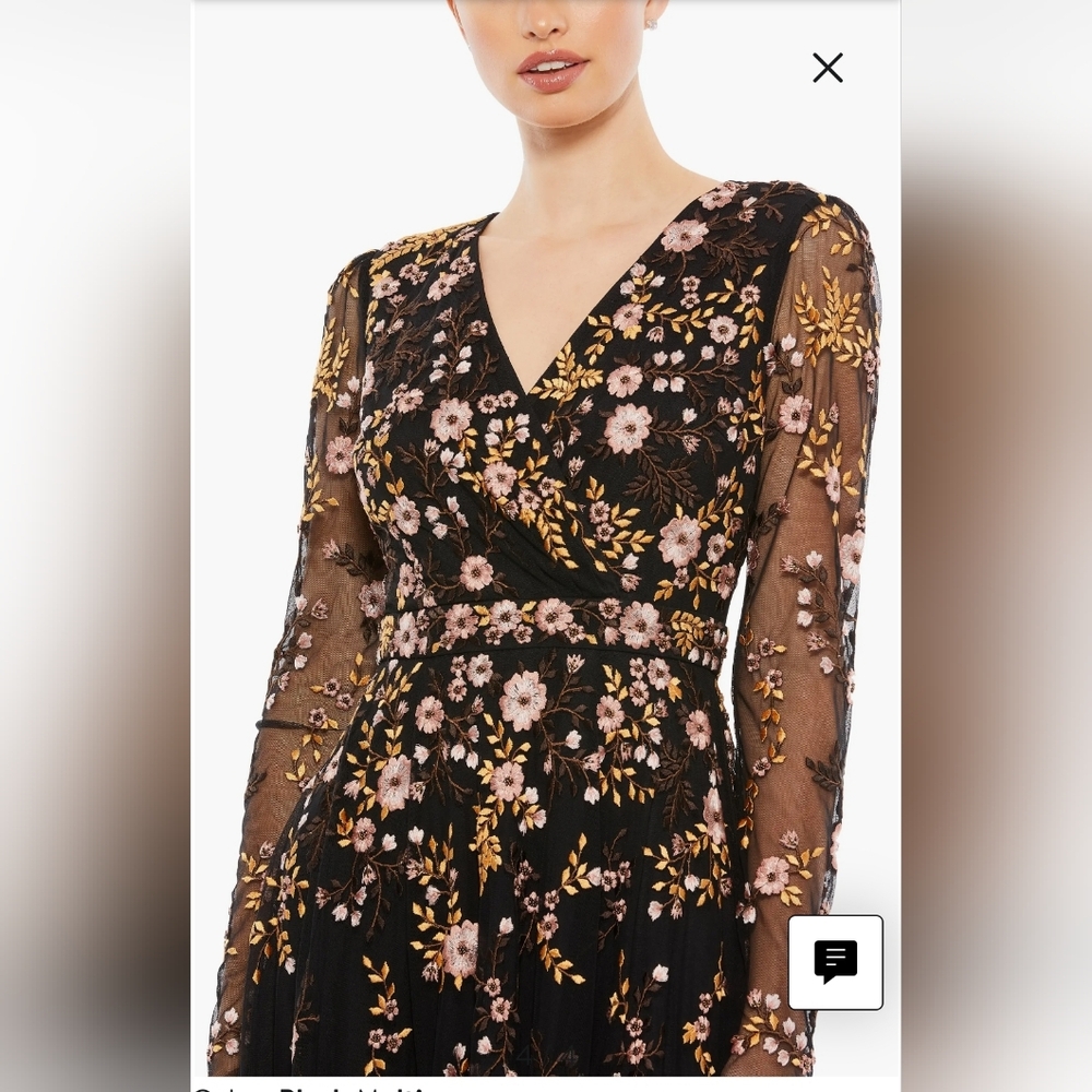 Mac Duggal  black floral Illusion Embroidered Midi Dress Sz 14 NWT - Picture 2 of 15